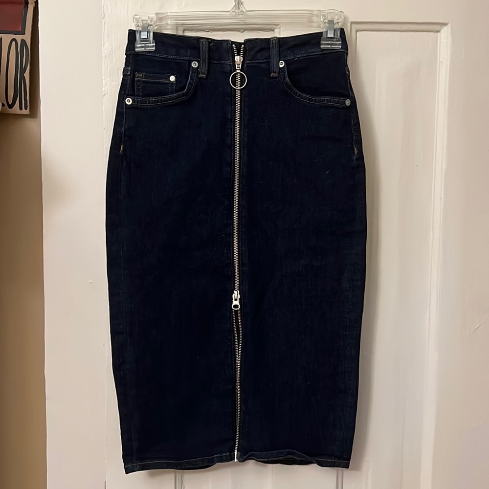 Trendy Navy Blue Double Zip Skirt